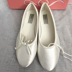 White Satin Ballet Flats - Womens 8.5M - Touch Ups by Benjamin Walk
